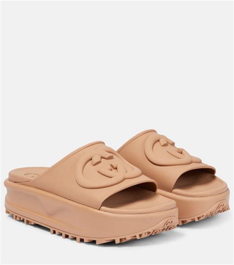 gucci tan platform slides|Gucci platform slides price.